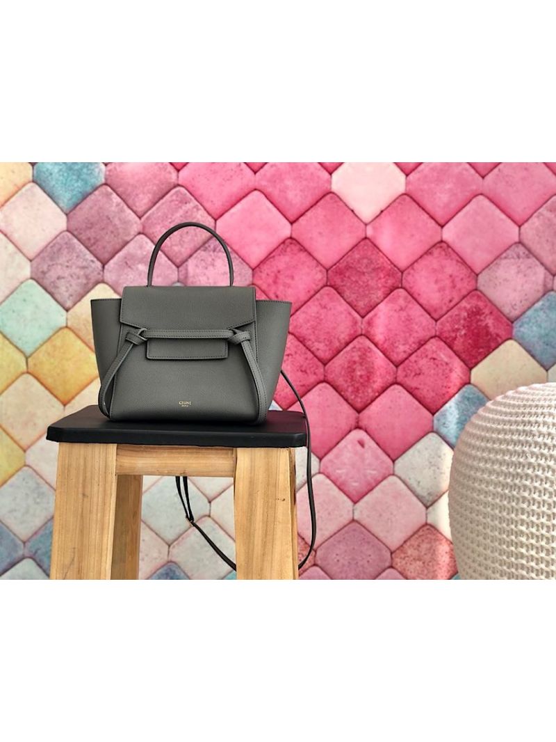 Celine Nano Belt Bag In dark grey Grained Calfskin 185003