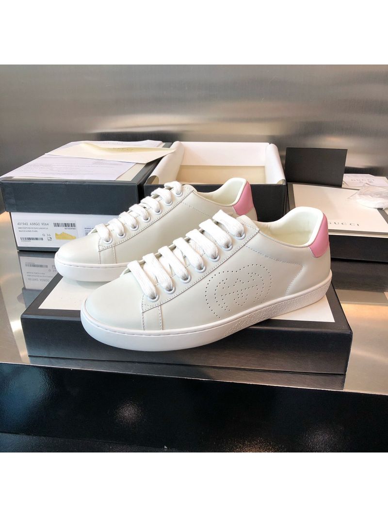 Gucci Men Women's Ace Sneaker with Interlocking G 598527 White Pink