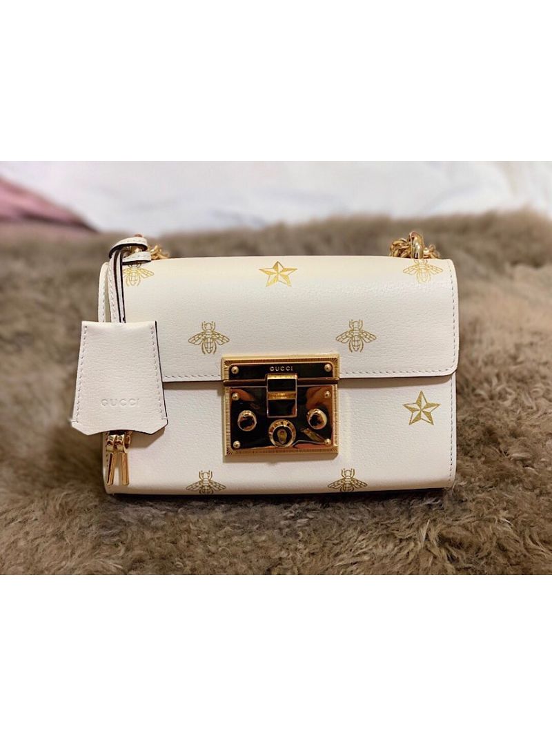 Gucci GG Padlock Bee Star Small Shoulder Bag 432182 White