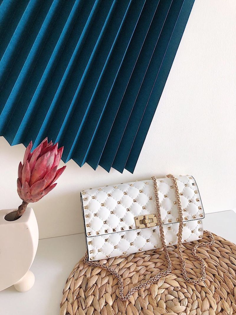 Valentino Garavani Rockstud Spike Patent Leather Bag White