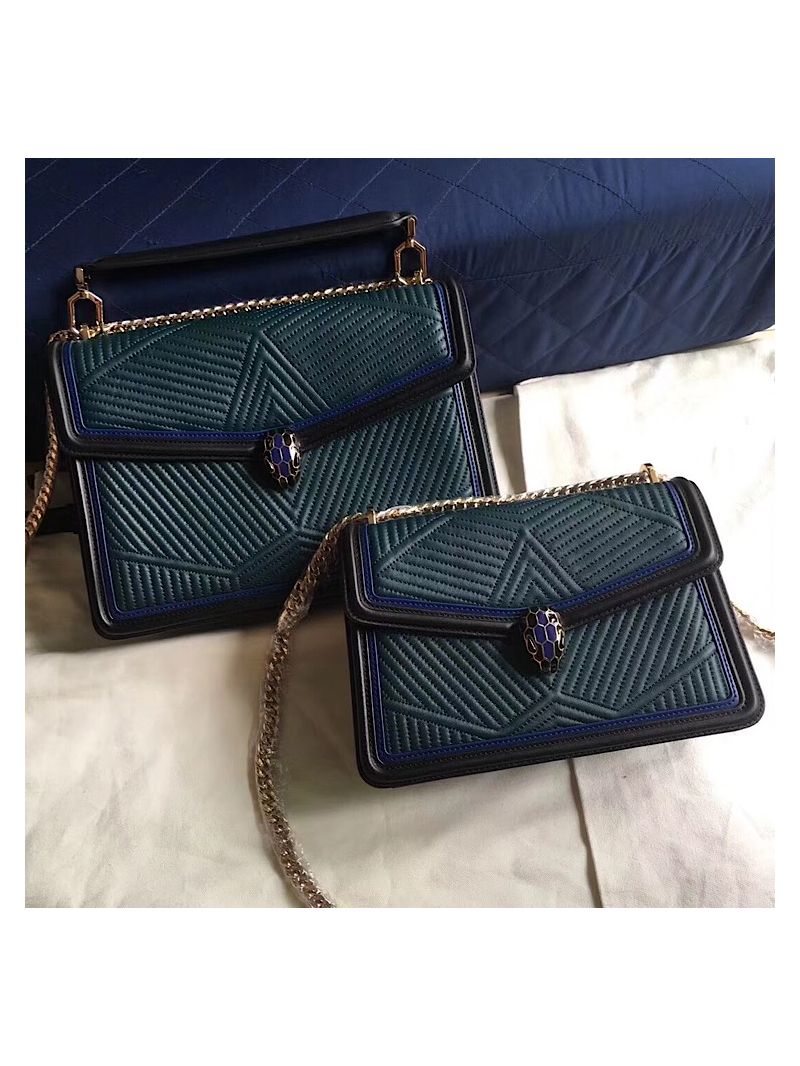 Bvlgari Serpenti Forever Flap Cover Bag Framed Quilted Forest Emerald