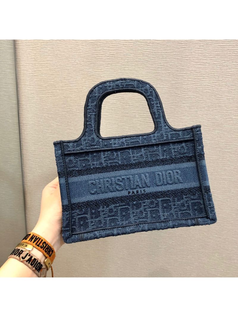 Dior Book Tote in Blue Dior Oblique Embroidered Denim M1271