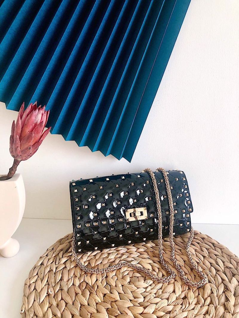 Valentino Garavani Rockstud Spike Patent Leather Bag Black