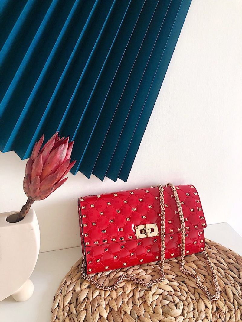 Valentino Garavani Rockstud Spike Patent Leather Bag Red