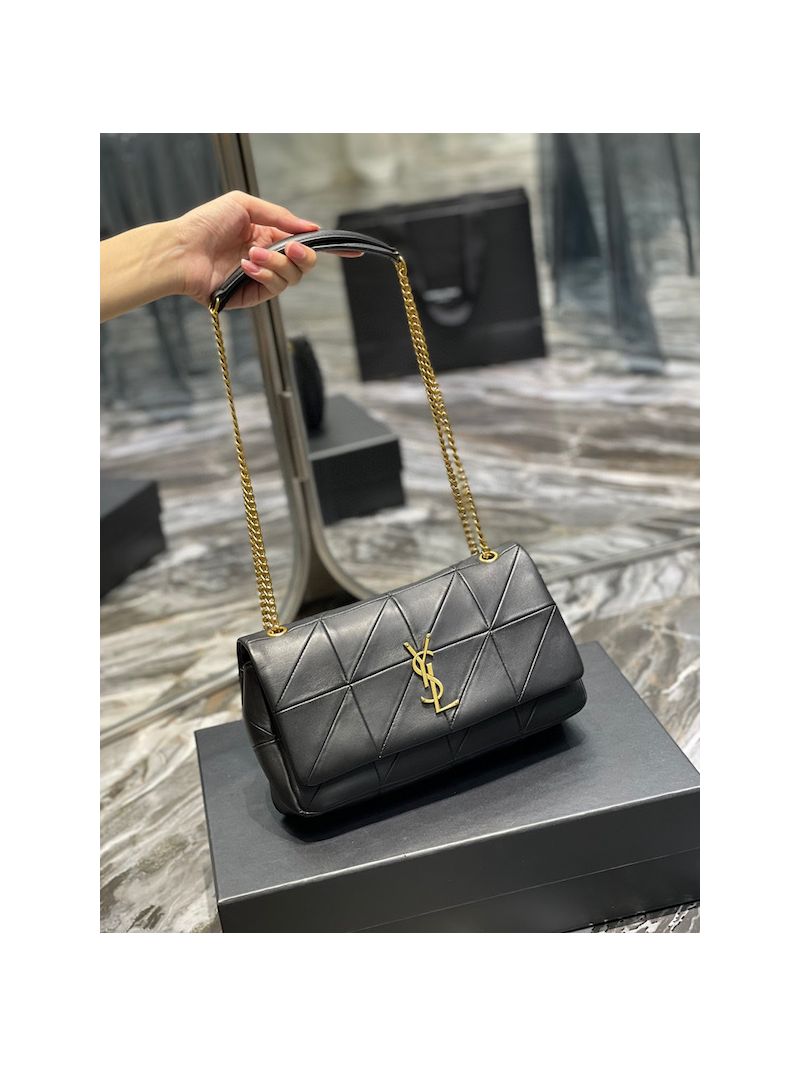 YSL Saint Laurent Jamie Medium Chain Bag "Carré Rive Gauche" In Lambskin 515821 Black