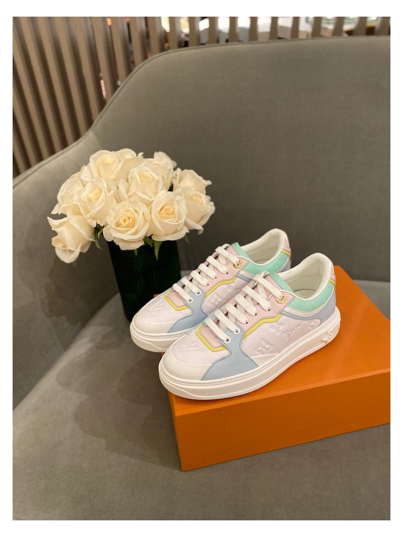 Louis Vuitton LV Time Out Sneaker 1A8VUC Monogram-embossed lambskin with pastel calf-leather trim Light Blue