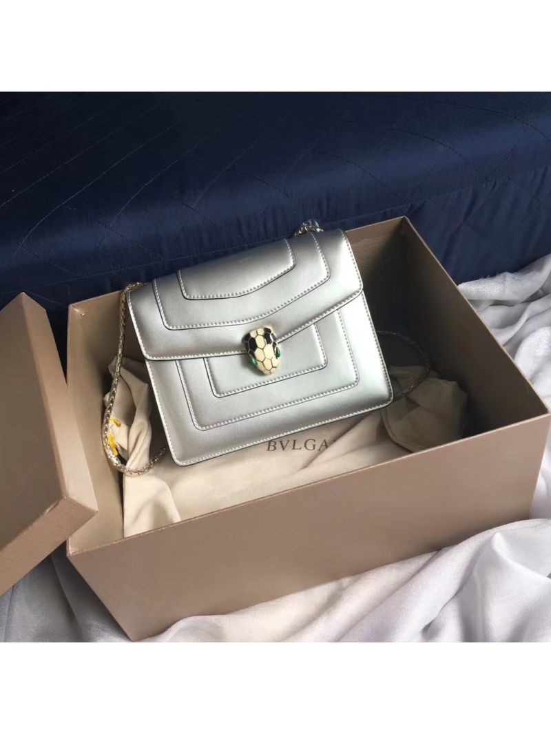 Bvlgari Serpenti Forever Flap Cover Bag in Metallic Silver 39689