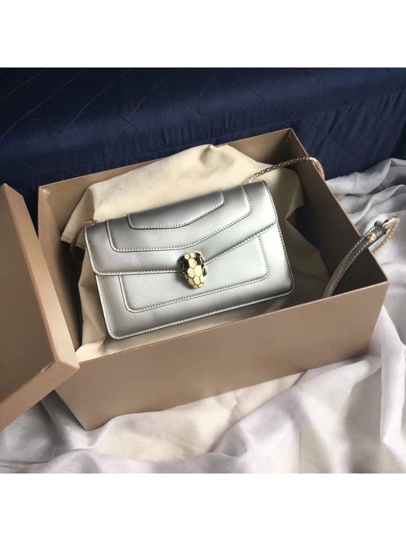 Bvlgari Serpenti Forever Flap Cover Bag in Metallic Silver 39791