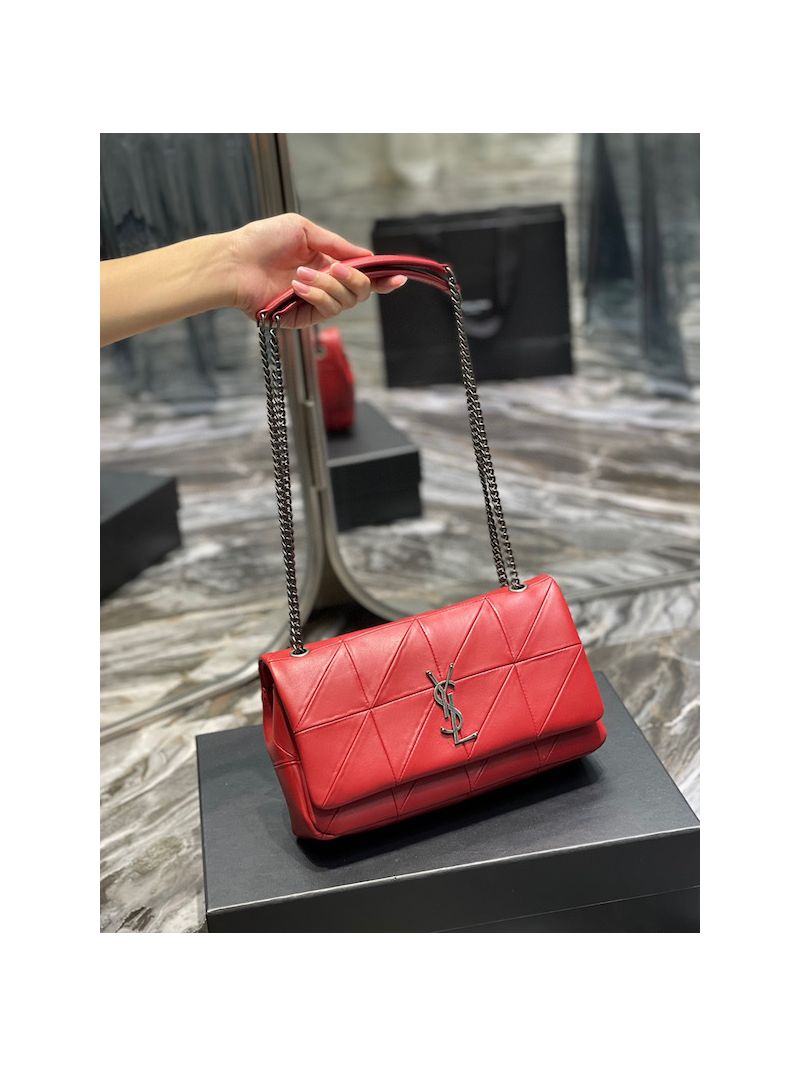 YSL Saint Laurent Jamie Medium Chain Bag "Carré Rive Gauche" In Lambskin 515821 Red