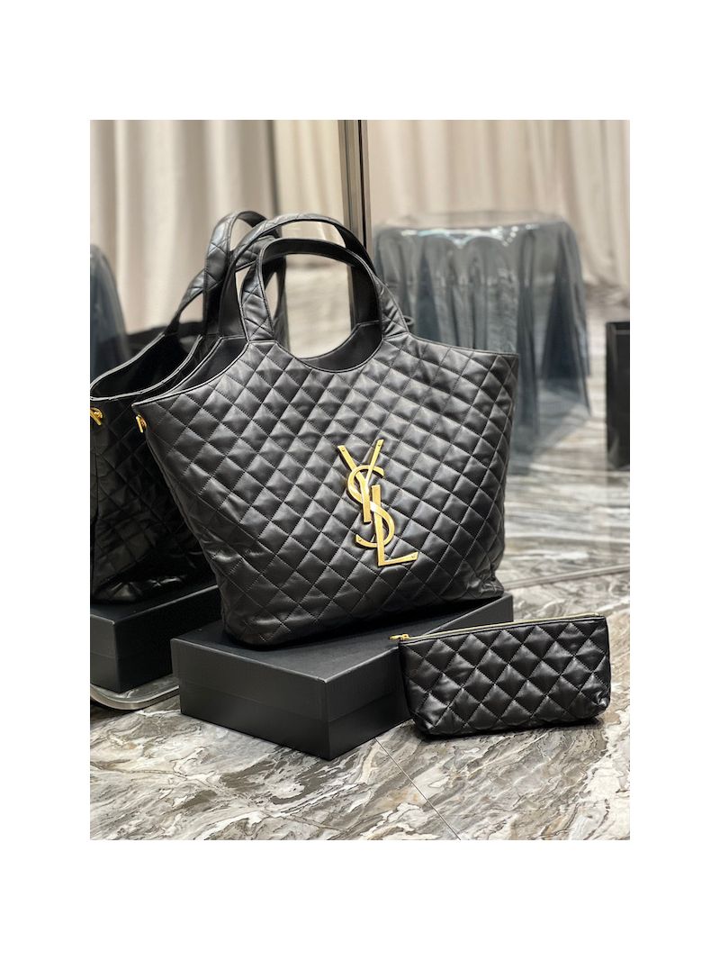 YSL Saint Laurent ICARE Maxi Shopping Bag In Quilted Lambskin 698651 Black