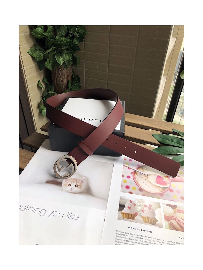 Gucci Leather belt with interlocking G 368186 Burgundy