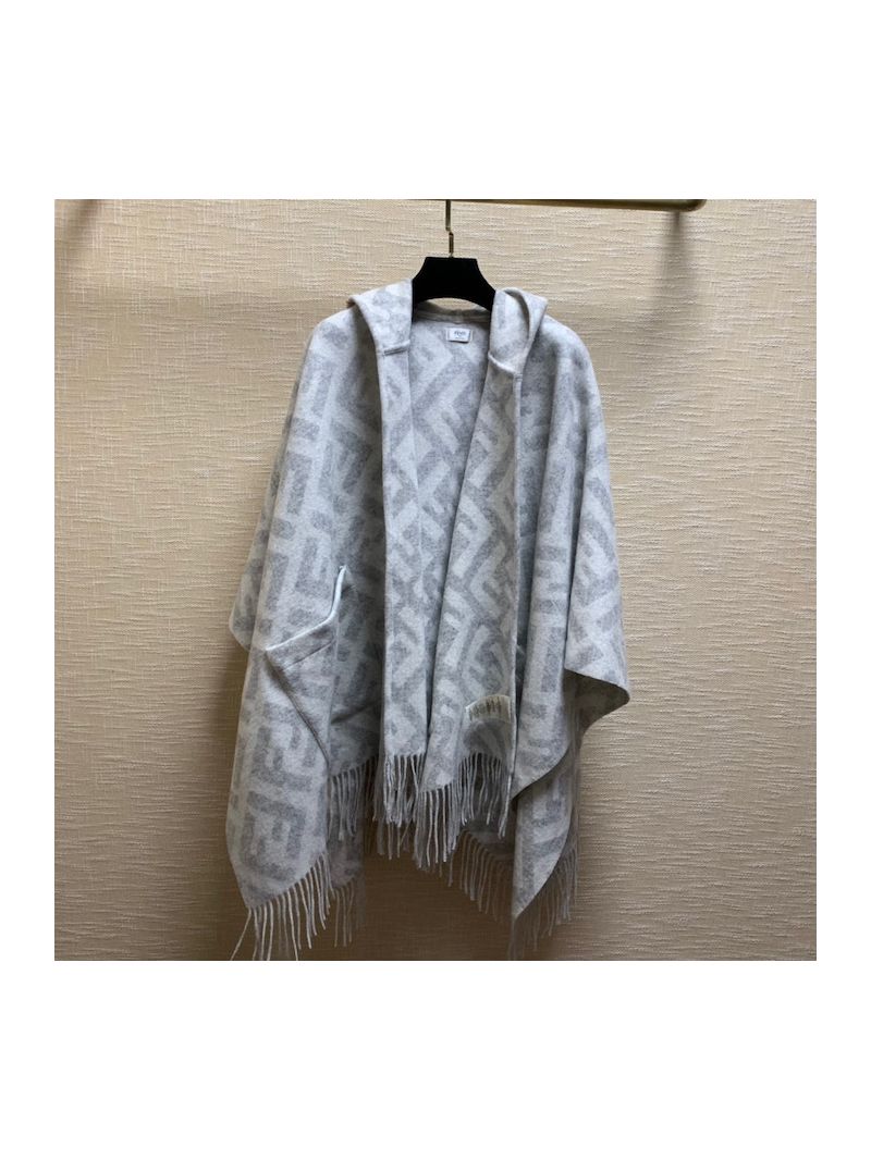 Fendi Gray Cashmere Poncho with Hood FXX711
