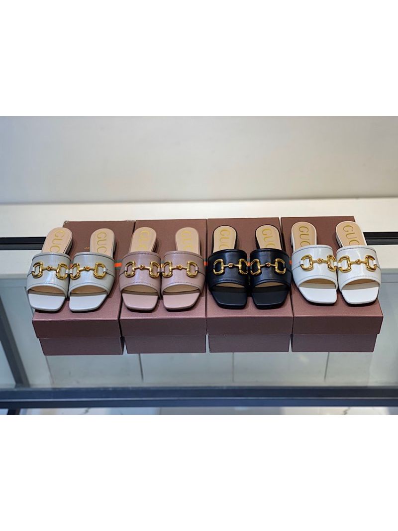 Gucci Women's Leather Slide Sandal w Horsebit 623111 Grey