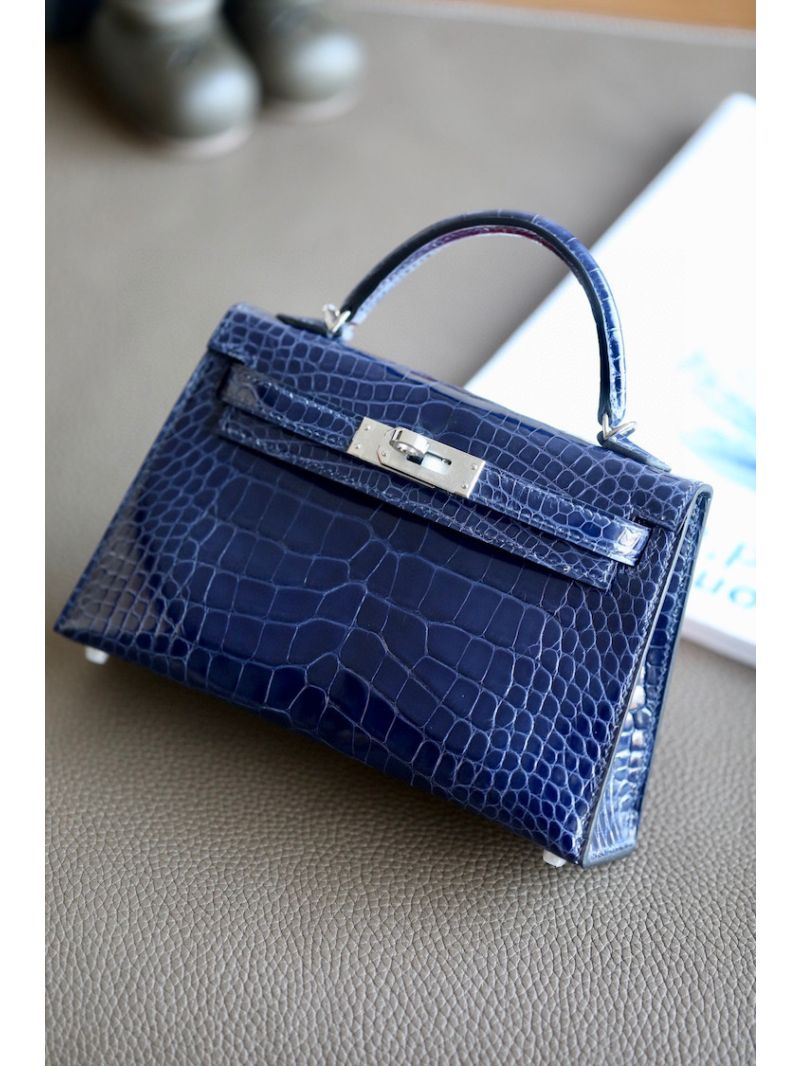 Hermès Mini Kelly Sellier II 20 in Shiny Alligator Leather 73 Bleu Saphir