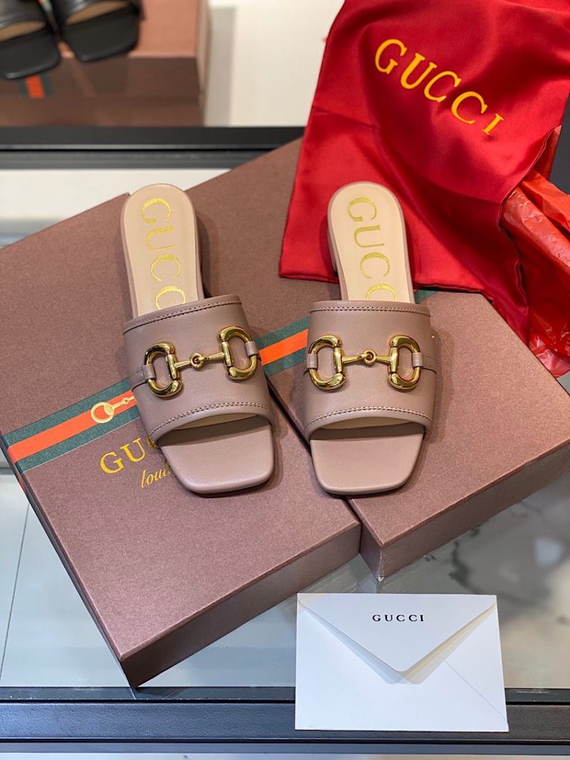 Gucci Women's Leather Slide Sandal w Horsebit 623111 Brown