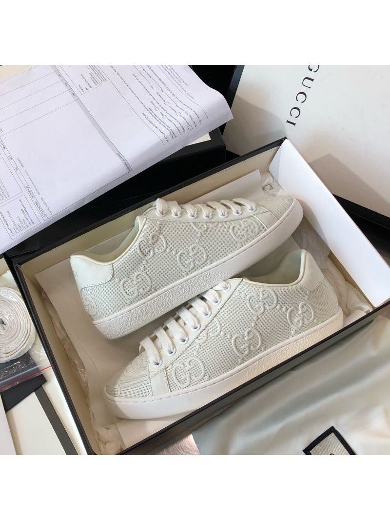 Gucci Men Women's Ace GG Embossed Sneaker 625787 White