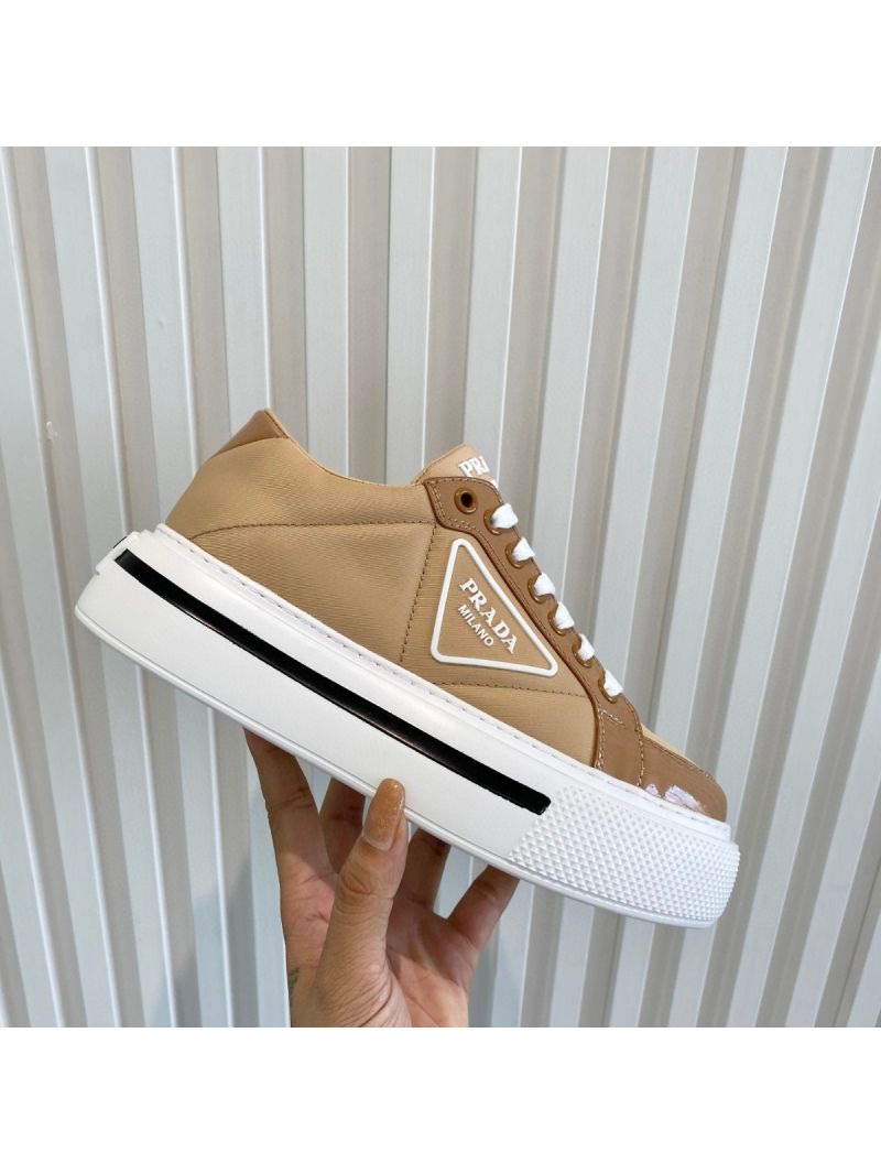 Prada Macro Re-nylon And Brushed Leather Sneakers 1E661M Camel