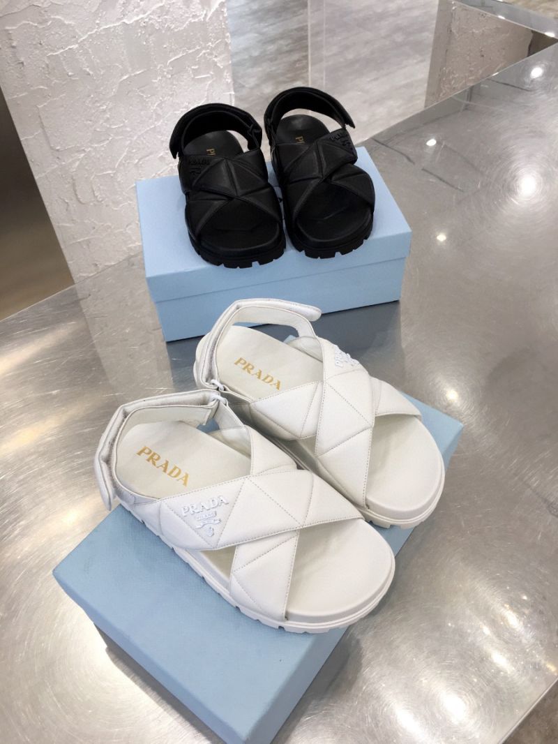 Prada Sporty Quilted Nappa Leather Sandals 1X599M White