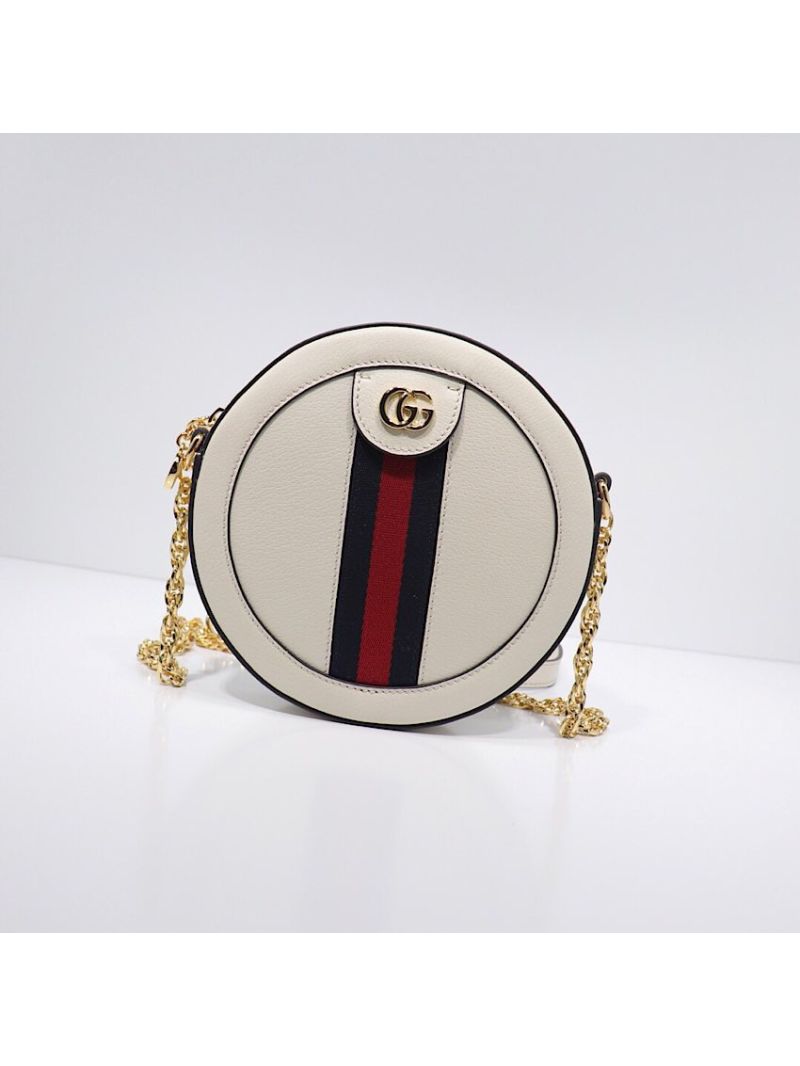 Gucci Ophidia Mini GG Leather Round Shoulder Bag 550618 White
