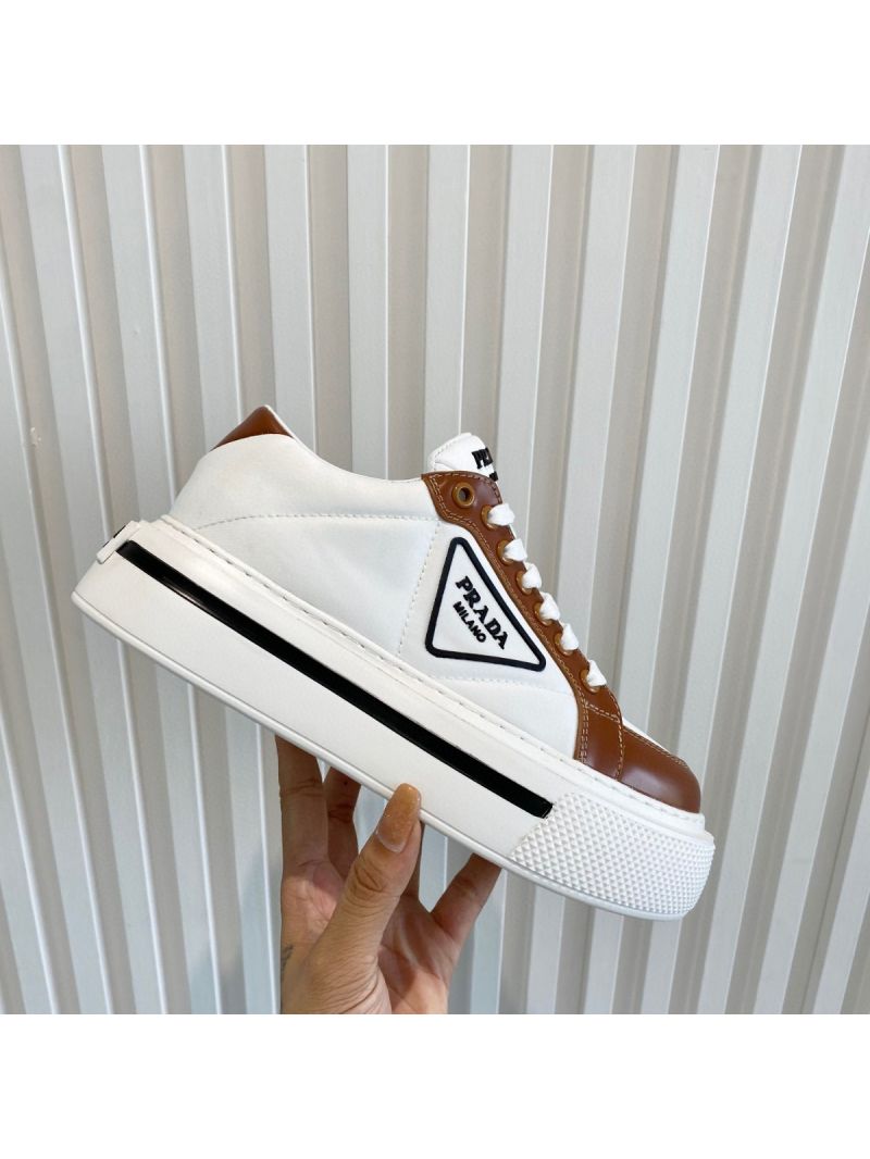 Prada Macro Re-nylon And Brushed Leather Sneakers 1E661M White Brown