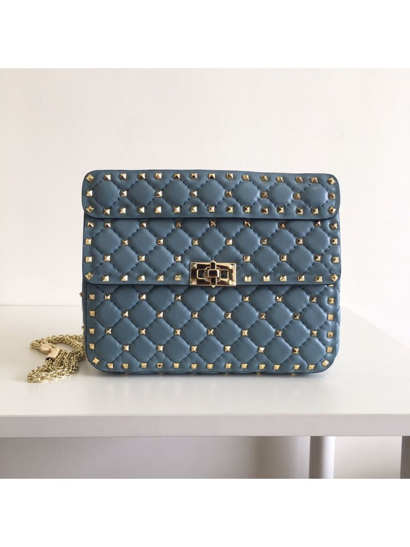 Valentino Garavani Rockstud Spike Quilted Leather Chain bag in Ash Blue