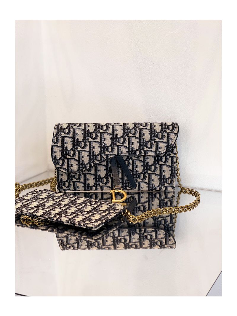 Dior Saddle Wallet Blue Oblique Jacquard S5614