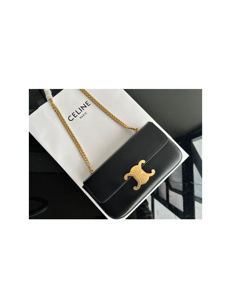 Celine Chain Shoulder Bag Triomphe In Shiny Calfskin 197993 Black