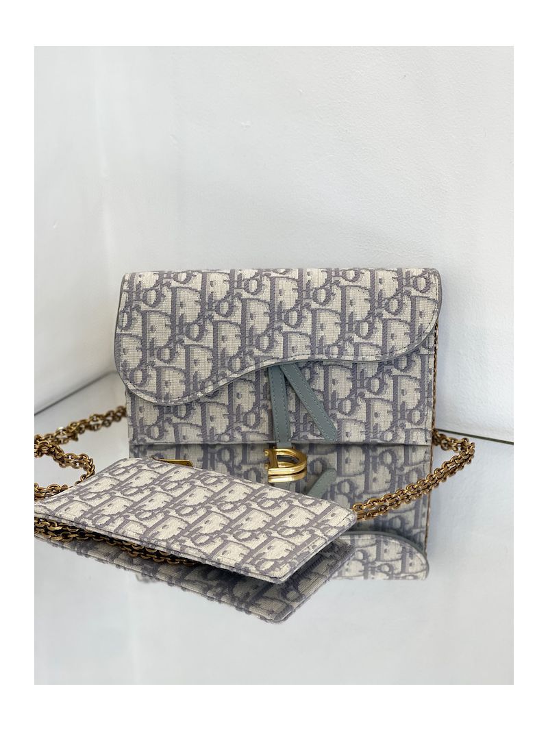Dior Saddle Wallet Gray Oblique Jacquard S5614