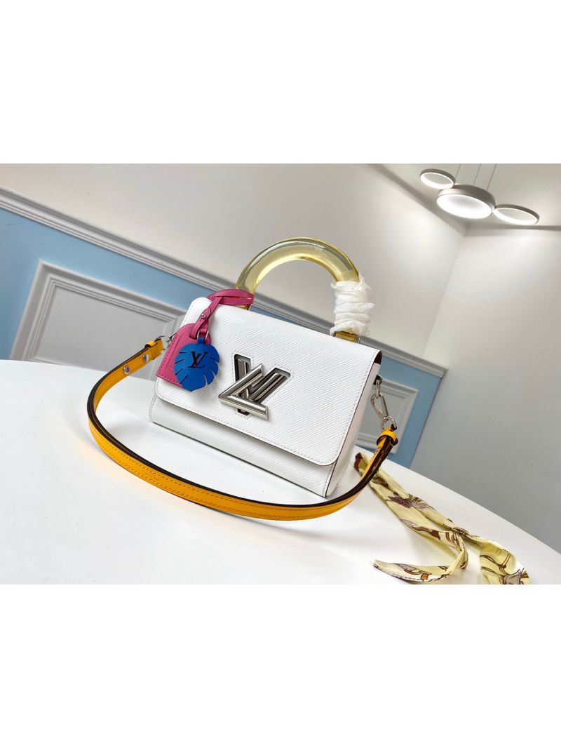 Louis Vuitton LV Twist MM Bag with Plexiglass Handle M56132 White