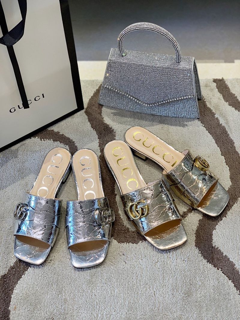 Gucci Women's Slide With Double G 626742 Silver Metallic Laminated