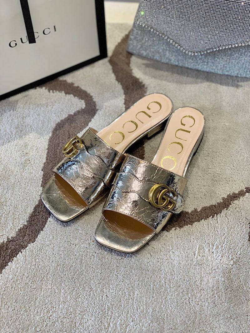 Gucci Women's Slide With Double G 626742 Gold Metallic Laminated 