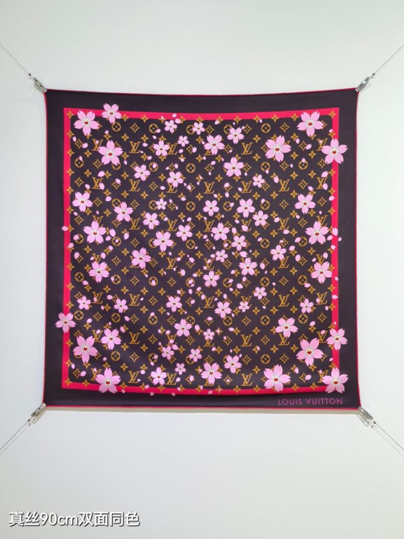 Louis Vuitton 18mm Silk Scarf in Monogram Cherry Blossom, Luxe Tan with Pink Accents