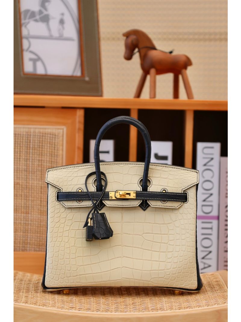 Hermes Birkin Matte Alligator Leather Bi-Color Y1 Vanilla and Black