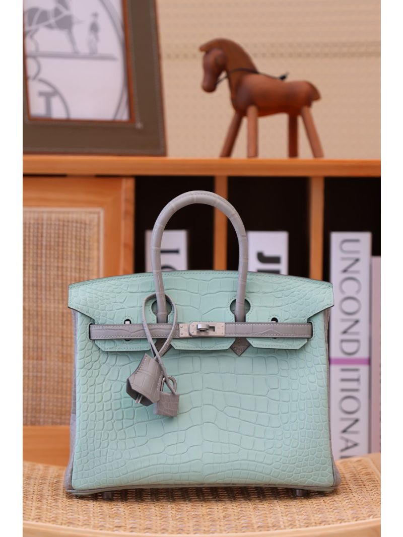 Hermes Birkin Matte Alligator Leather Bi-Color 6U Mint 80 Gris Perle