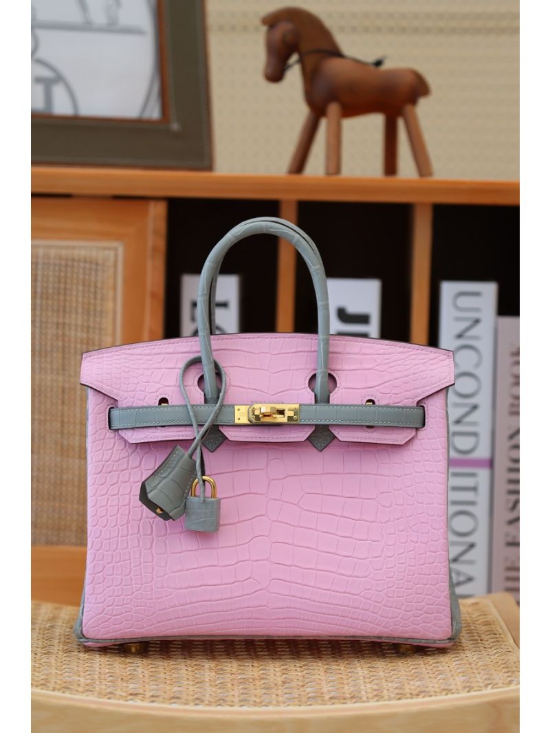 Hermes Birkin Matte Alligator Leather Bi-Color 5P Sakura Pink 80 Gris Perle