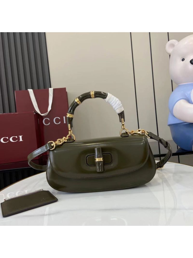 Gucci Resin Enamel Bamboo Diva Medium Bag Shiny Leather 827750 Forest green