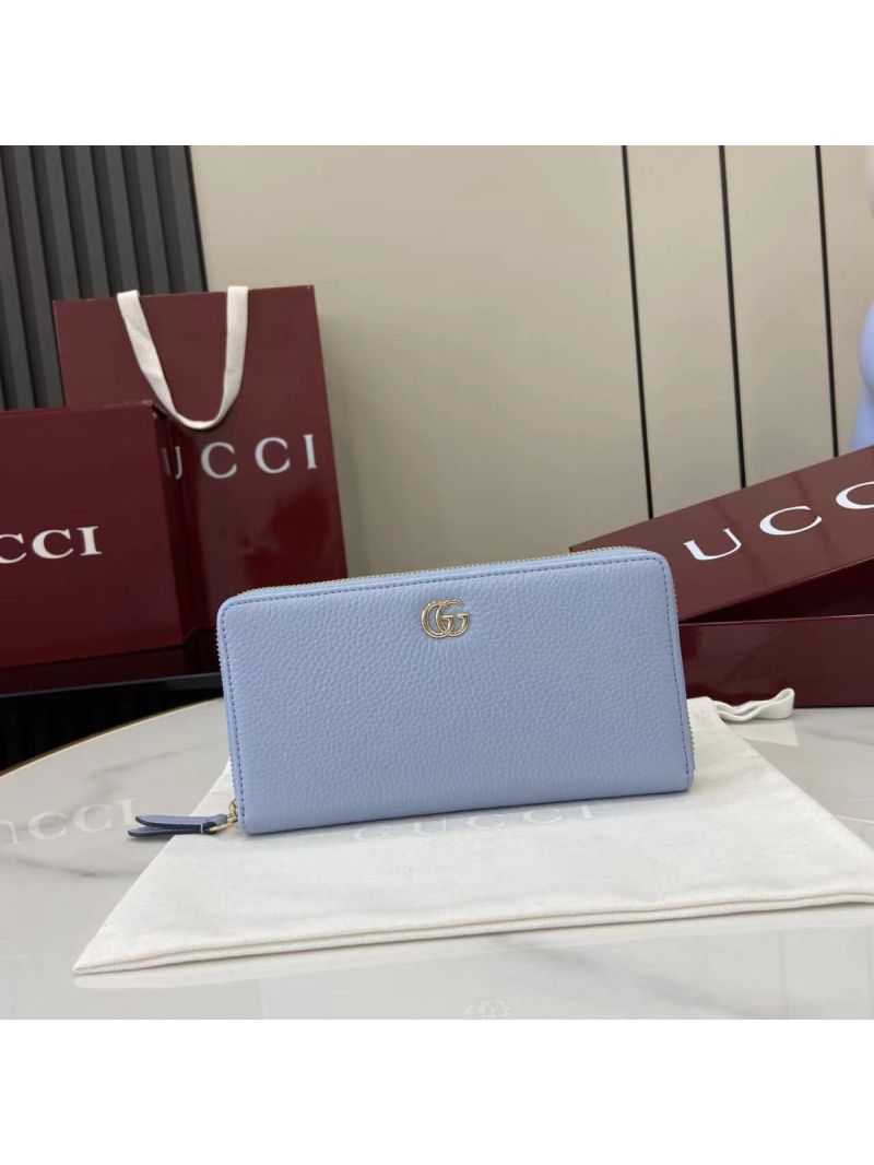 Gucci Bi-color GG Marmont Zip Around Wallet in Leather 456117 Light Blue