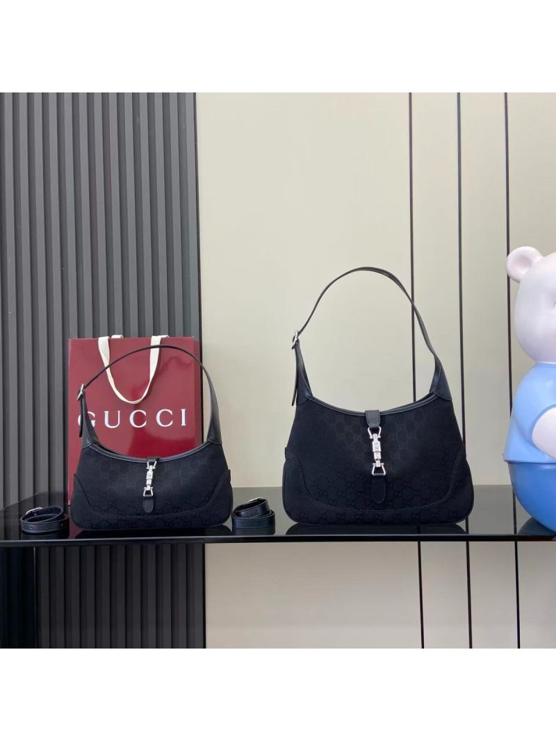 Gucci Jackie Slim Small/Medium Shoulder Bag in Black GG Canvas 863137 FAFV4 1000