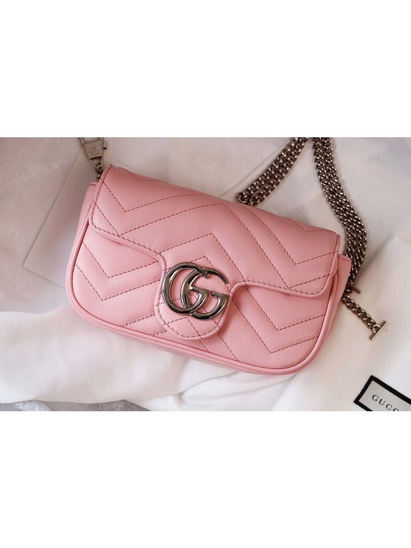 Gucci GG Marmont Matelassé Leather Super Mini Bag 476433 Pastel Pink