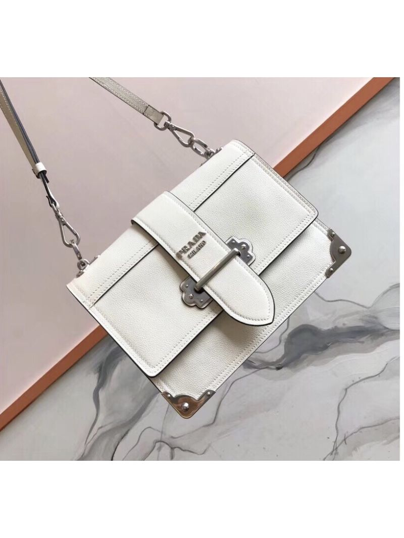Prada cahier leather shoulder bag 1BD095 white