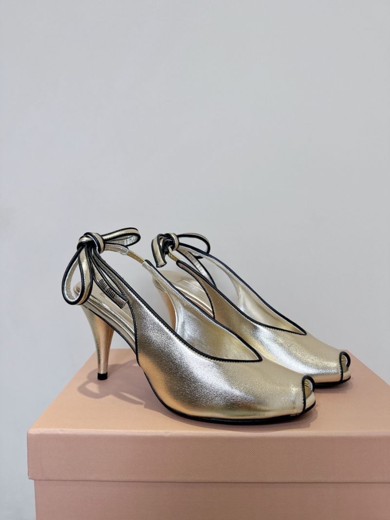 Miu Miu Peep-Toe Slingback Pumps 9cm 5X432 Gold