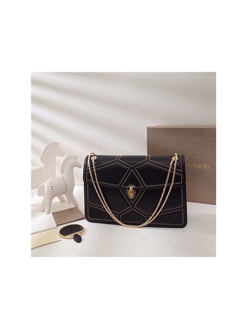 BVLGARI 'Serpenti Forever' Flap cover bag 284173 black with gold hardware
