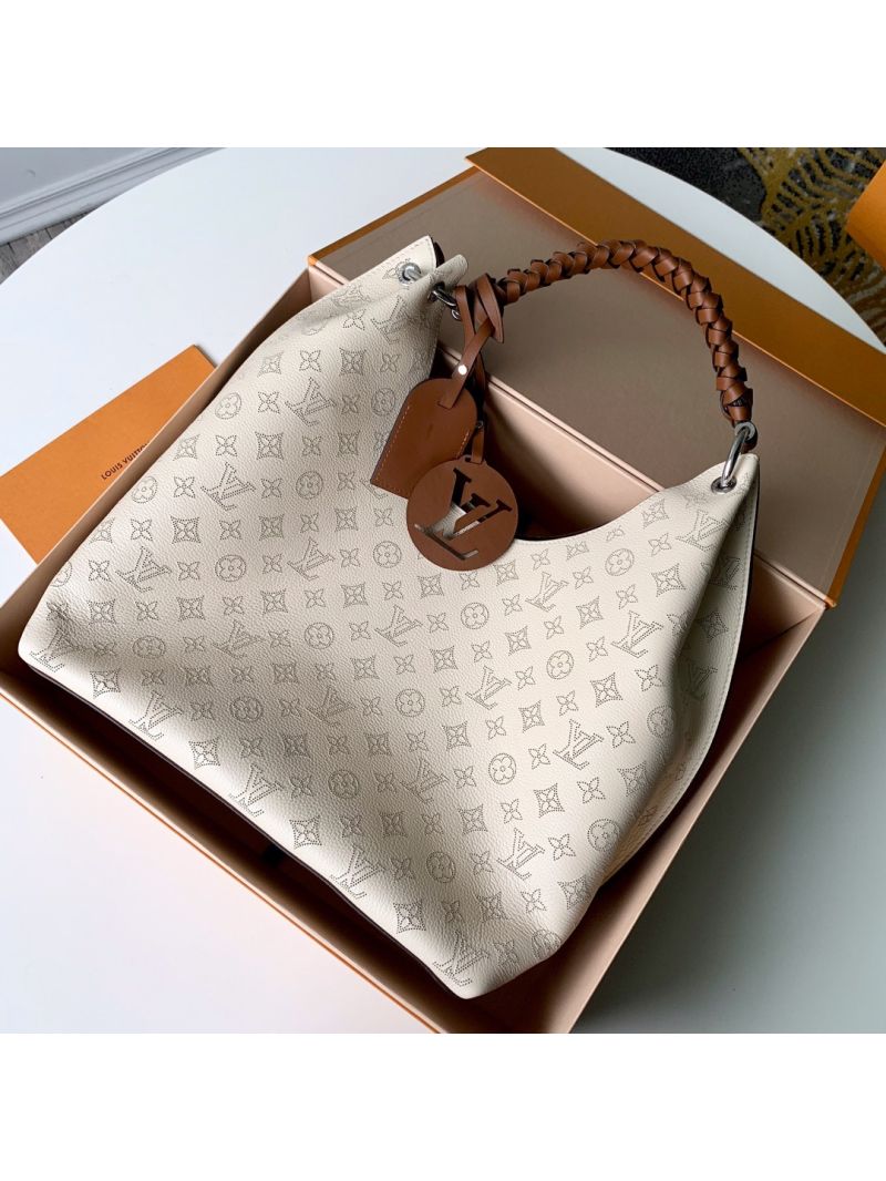 Louis Vuitton LV Carmel hobo bag Mahina calf leather M53188 Crème Beige