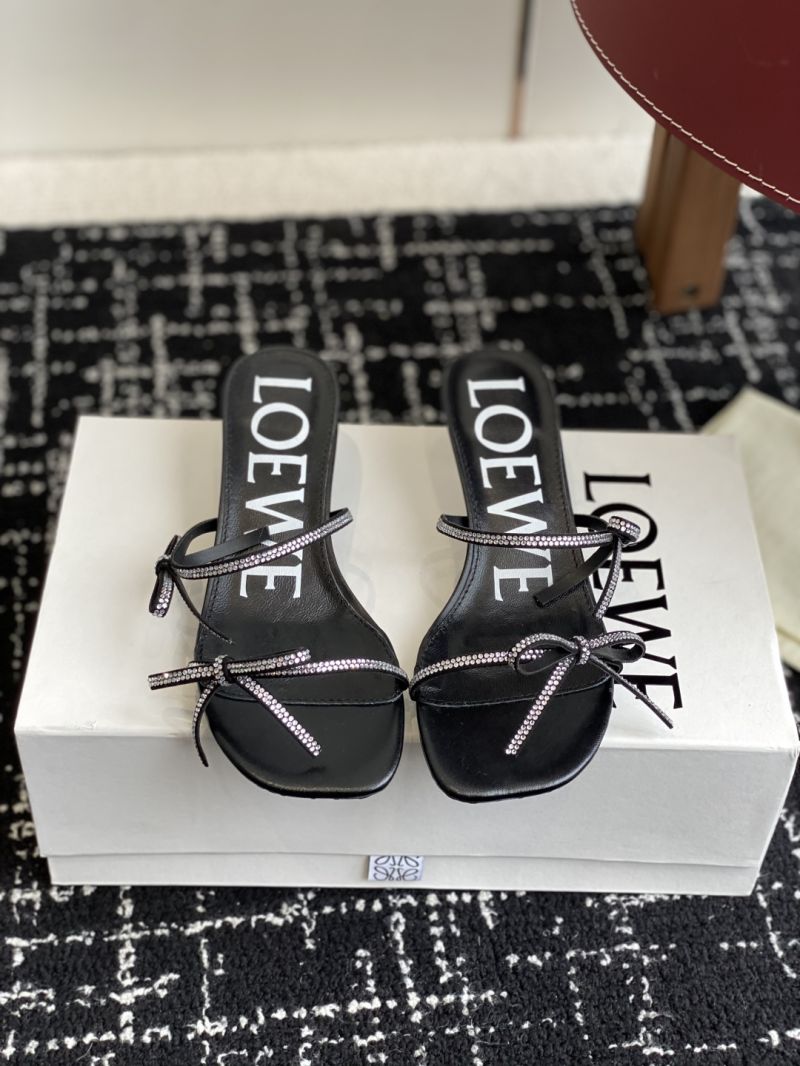 Loewe Petal Stiletto Sandal in Suede and Rhinestones 45mm Heel 465X03