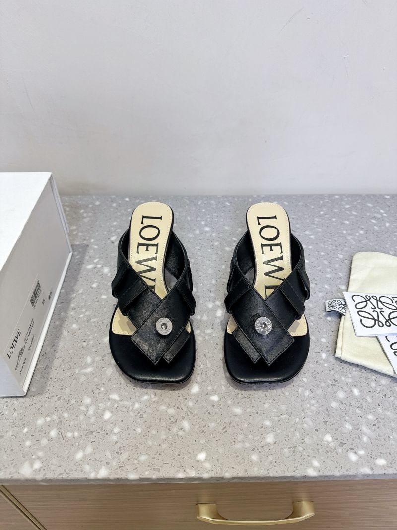 Loewe Toy Panta Toe Post Sandal Heeled Mules in Lambskin L814465X Black