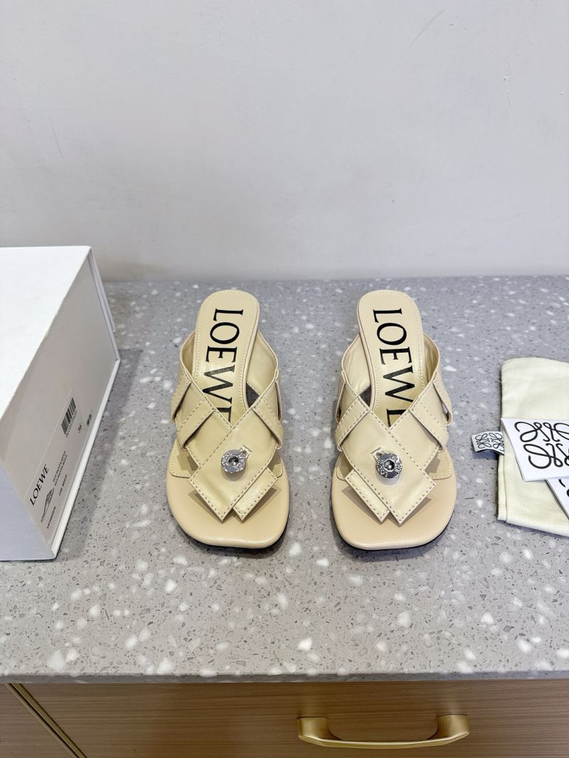 Loewe Toy Panta Toe Post Sandal Heeled Mules in Lambskin L814465X Creme