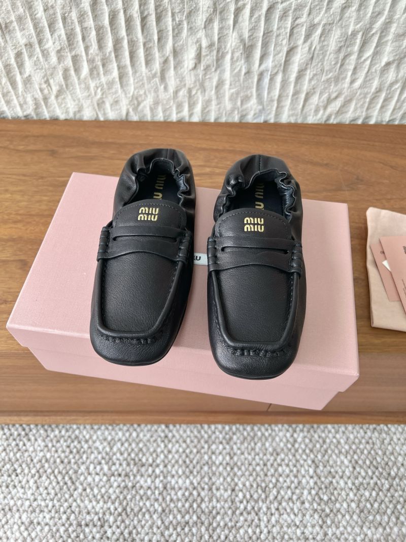 MIU MIU RUCHES NAPPA LEATHER LOAFERS 5D341E BLACK