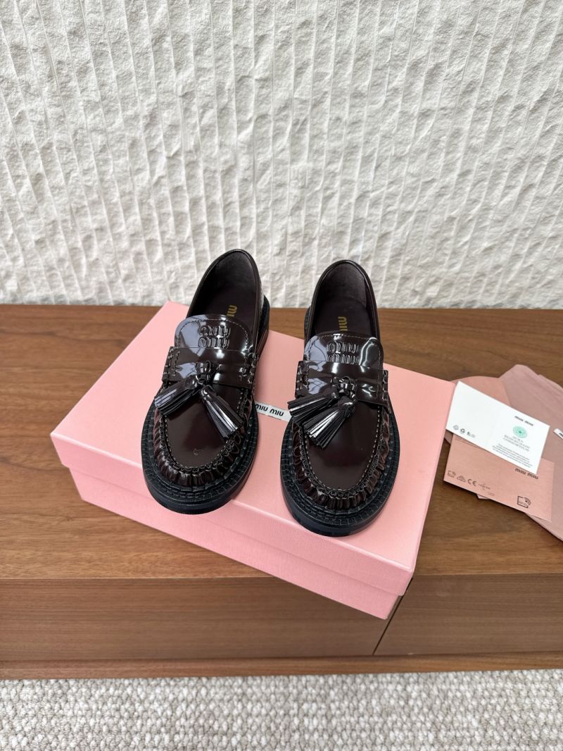 Miu Miu Tassel Loafers in Polished Leather 5D497E Choco