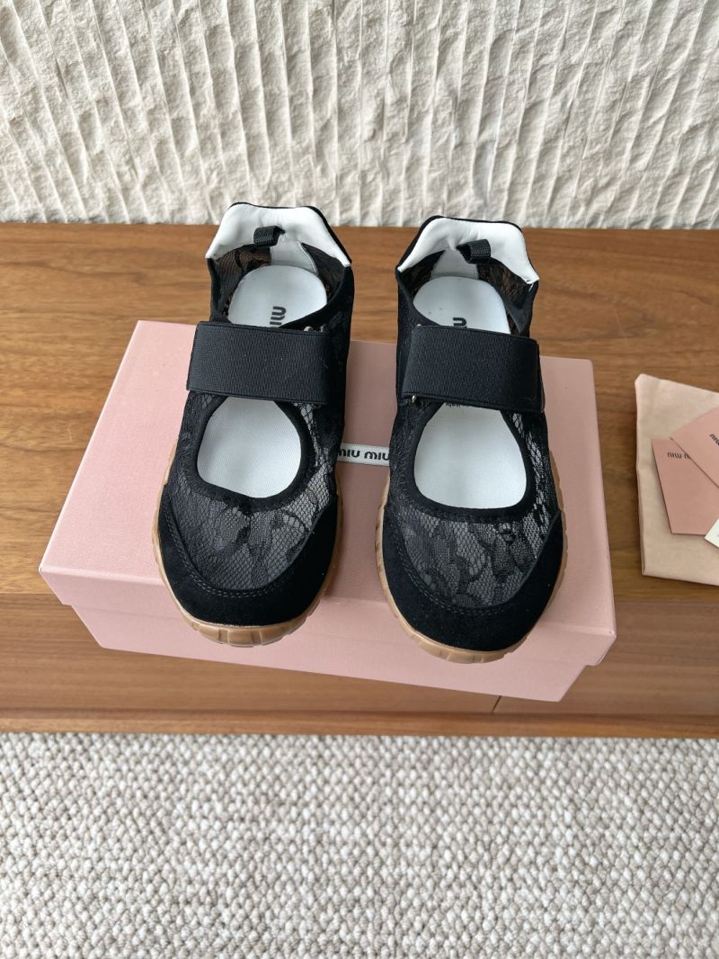 MIU MIU TYRE LACE AND SUEDE BALLERINAS 5F416E BLACK