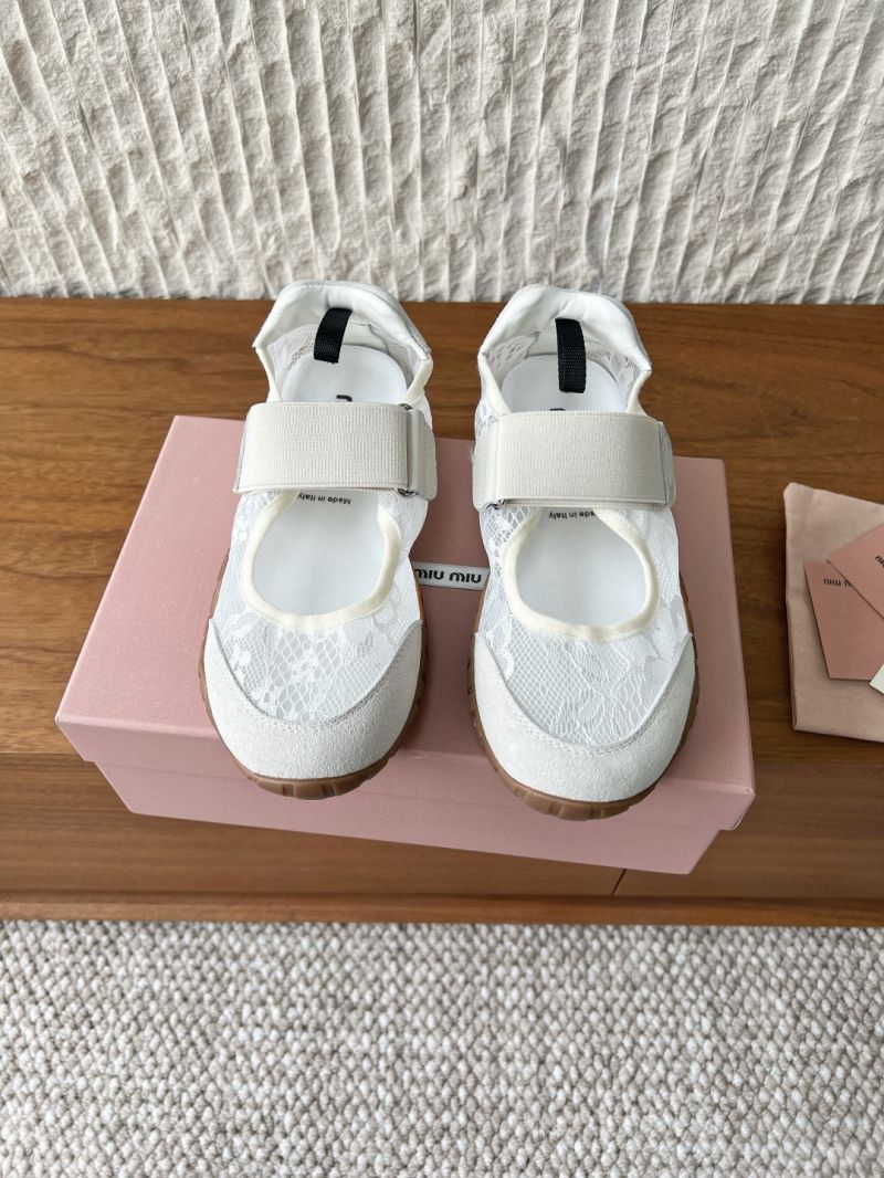 MIU MIU TYRE LACE AND SUEDE BALLERINAS 5F416E WHITE